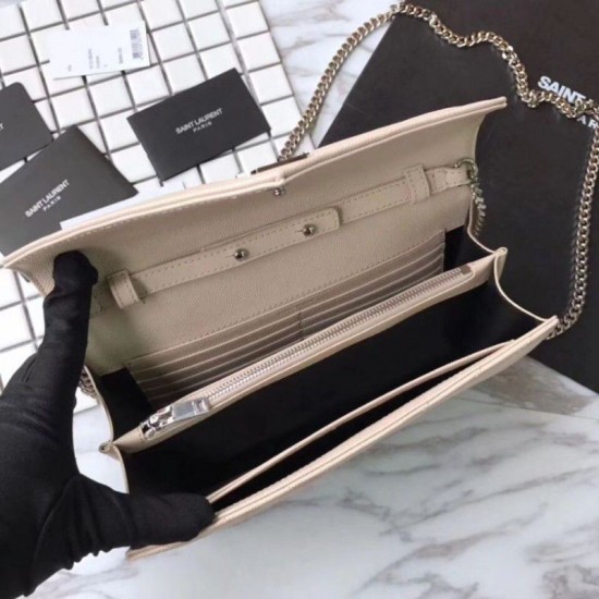 Replica YSL Saint Laurent Grained Matelasse Chain Wallet Beige