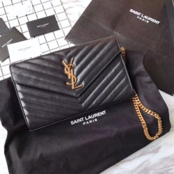 Replica YSL Saint Laurent Grained Matelasse Chain Wallet Black
