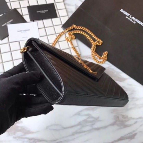 Replica YSL Saint Laurent Grained Matelasse Chain Wallet Black