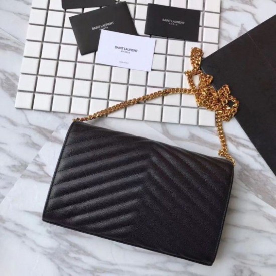 Replica YSL Saint Laurent Grained Matelasse Chain Wallet Black