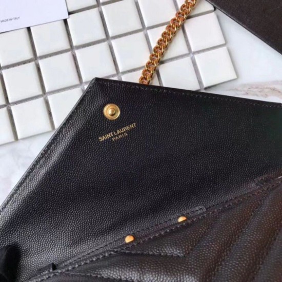 Replica YSL Saint Laurent Grained Matelasse Chain Wallet Black