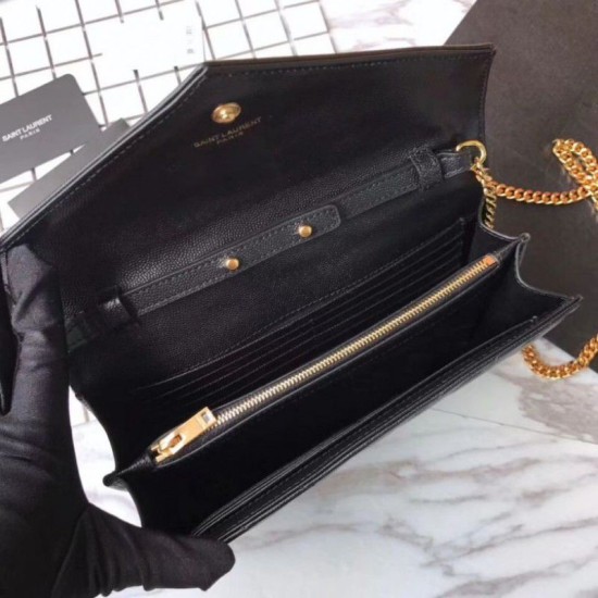 Replica YSL Saint Laurent Grained Matelasse Chain Wallet Black