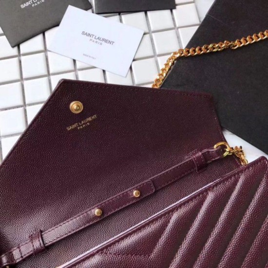 Fake YSL Saint Laurent Grained Matelasse Chain Wallet Claret Replica