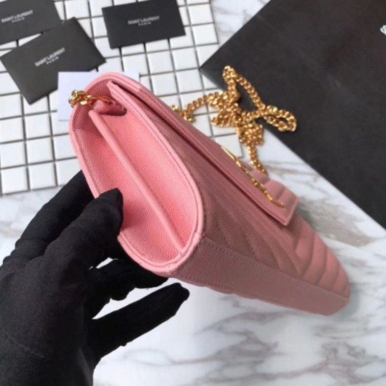 Fake YSL Saint Laurent Grained Matelasse Chain Wallet Rose Replica