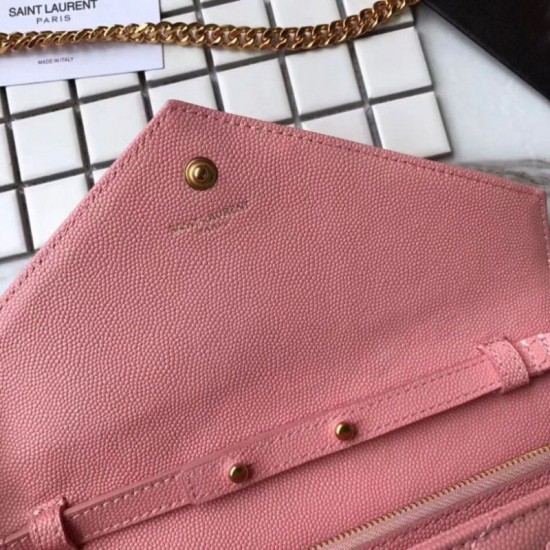 Fake YSL Saint Laurent Grained Matelasse Chain Wallet Rose Replica