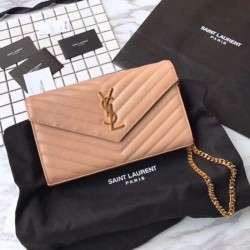 Fake YSL Saint Laurent Grained Matelasse Chain Wallet Yellow Replica