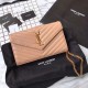 Fake YSL Saint Laurent Grained Matelasse Chain Wallet Yellow Replica