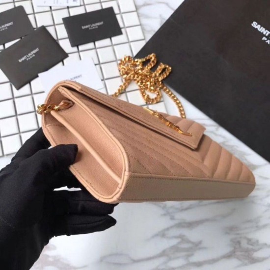 Fake YSL Saint Laurent Grained Matelasse Chain Wallet Yellow Replica