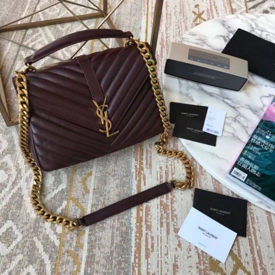 Replica YSL Saint Laurent Medium College Monogram Shoulder Bag Grained Matelasse Claret