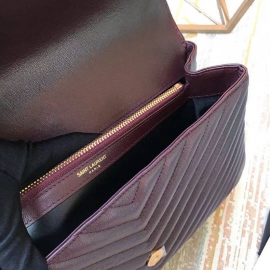 Replica YSL Saint Laurent Medium College Monogram Shoulder Bag Grained Matelasse Claret