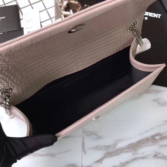 Replica YSL Saint Laurent Medium Kate Monogram Tassel Croco Leather Shoulder Bag Apricot