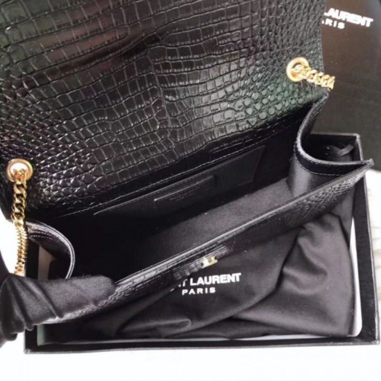 Replica YSL Saint Laurent Medium Kate Monogram Tassel Croco Leather Shoulder Bag Black Fake YSL Saint Laurent Medium Kate Monogram Tassel Croco Leather Shoulder Bag Black Replica