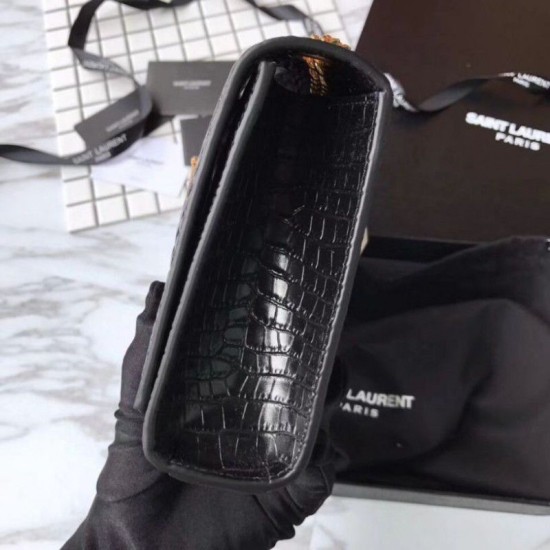 Replica YSL Saint Laurent Medium Kate Monogram Tassel Croco Leather Shoulder Bag Black Fake YSL Saint Laurent Medium Kate Monogram Tassel Croco Leather Shoulder Bag Black Replica