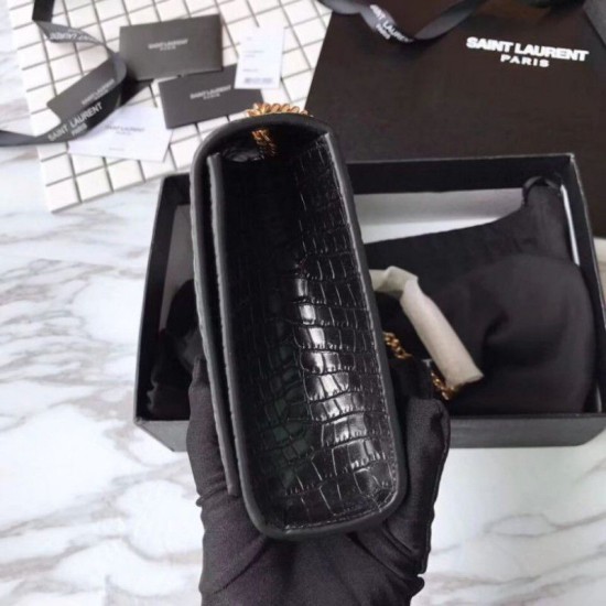 Replica YSL Saint Laurent Medium Kate Monogram Tassel Croco Leather Shoulder Bag Black Fake YSL Saint Laurent Medium Kate Monogram Tassel Croco Leather Shoulder Bag Black Replica