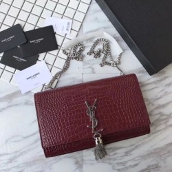 Replica YSL Saint Laurent Medium Kate Monogram Tassel Croco Leather Shoulder Bag Claret