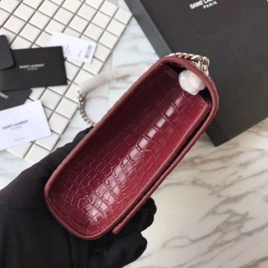 Replica YSL Saint Laurent Medium Kate Monogram Tassel Croco Leather Shoulder Bag Claret