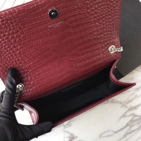 Replica YSL Saint Laurent Medium Kate Monogram Tassel Croco Leather Shoulder Bag Claret