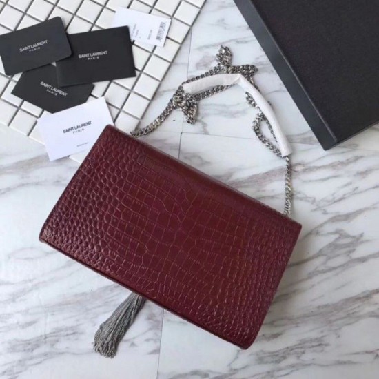 Replica YSL Saint Laurent Medium Kate Monogram Tassel Croco Leather Shoulder Bag Claret