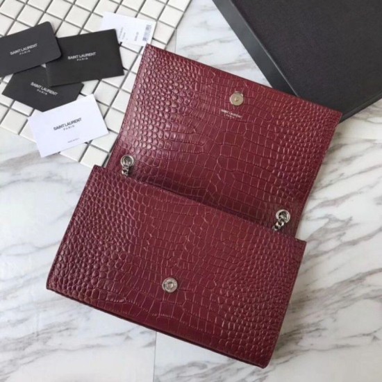 Replica YSL Saint Laurent Medium Kate Monogram Tassel Croco Leather Shoulder Bag Claret