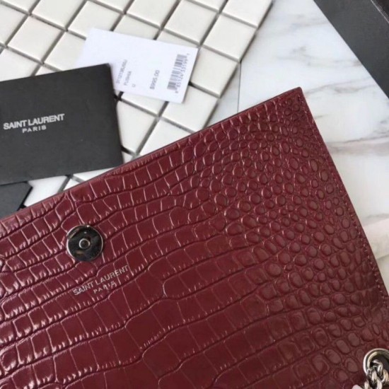 Replica YSL Saint Laurent Medium Kate Monogram Tassel Croco Leather Shoulder Bag Claret