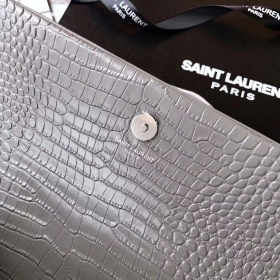 Replica YSL Saint Laurent Medium Kate Monogram Tassel Croco Leather Shoulder Bag Gray