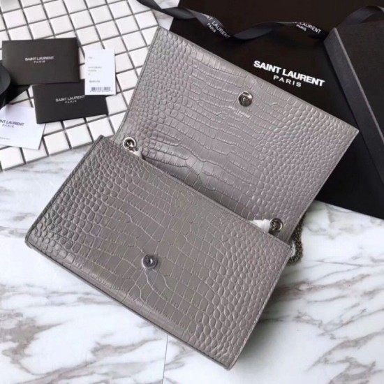 Replica YSL Saint Laurent Medium Kate Monogram Tassel Croco Leather Shoulder Bag Gray