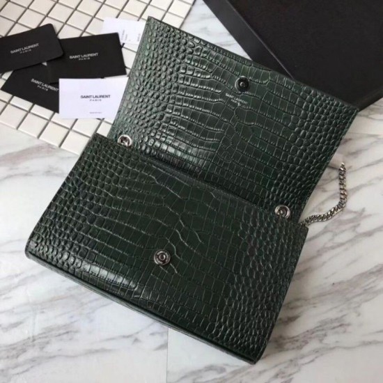 Fake YSL Saint Laurent Medium Kate Monogram Tassel Croco Leather Shoulder Bag Green Replica Replica YSL Saint Laurent Medium Kate Monogram Tassel Croco Leather Shoulder Bag Green