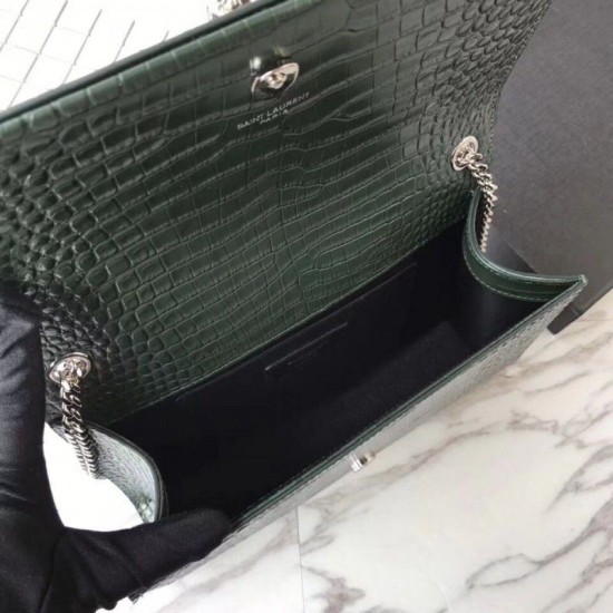 Fake YSL Saint Laurent Medium Kate Monogram Tassel Croco Leather Shoulder Bag Green Replica Replica YSL Saint Laurent Medium Kate Monogram Tassel Croco Leather Shoulder Bag Green