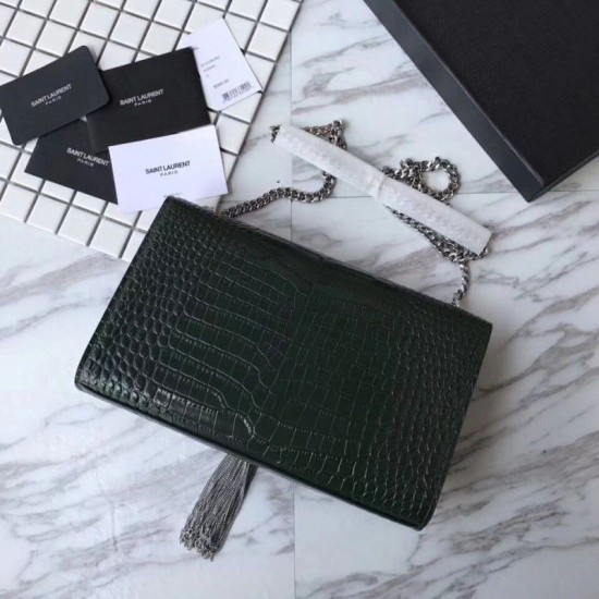 Fake YSL Saint Laurent Medium Kate Monogram Tassel Croco Leather Shoulder Bag Green Replica Replica YSL Saint Laurent Medium Kate Monogram Tassel Croco Leather Shoulder Bag Green