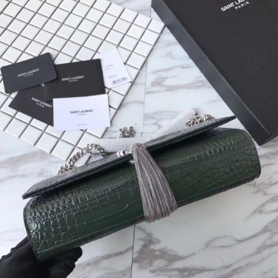 Fake YSL Saint Laurent Medium Kate Monogram Tassel Croco Leather Shoulder Bag Green Replica Replica YSL Saint Laurent Medium Kate Monogram Tassel Croco Leather Shoulder Bag Green