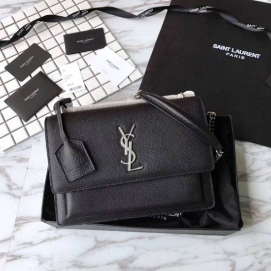 Fake YSL Saint Laurent Medium Sunset Bag Black Replica