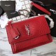 Replica YSL Saint Laurent Medium Sunset Bag In Crocodile Embossed Shiny Leather Red