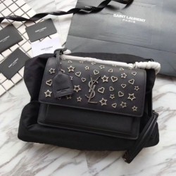 Fake YSL Saint Laurent Medium Sunset Star Bag Black Replica