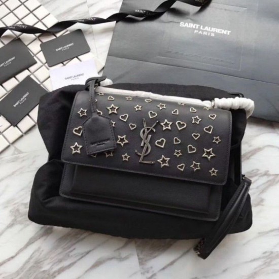 Fake YSL Saint Laurent Medium Sunset Star Bag Black Replica