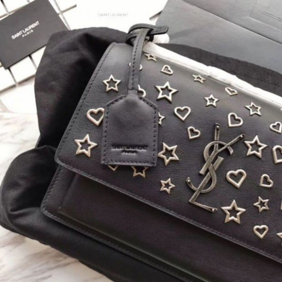 Fake YSL Saint Laurent Medium Sunset Star Bag Black Replica