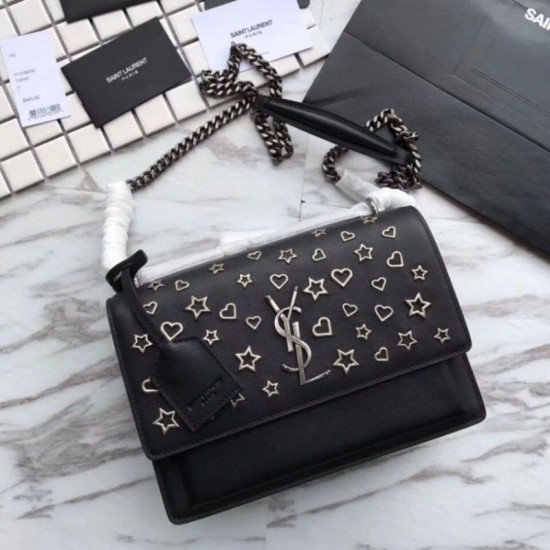 Fake YSL Saint Laurent Medium Sunset Star Bag Black Replica