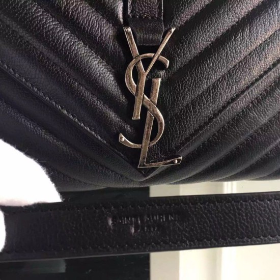 Replica Saint Laurent Large Monogram College Bag in Black Goatskin