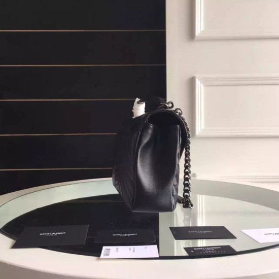 Replica Saint Laurent Large Monogram College Bag in Black Goatskin