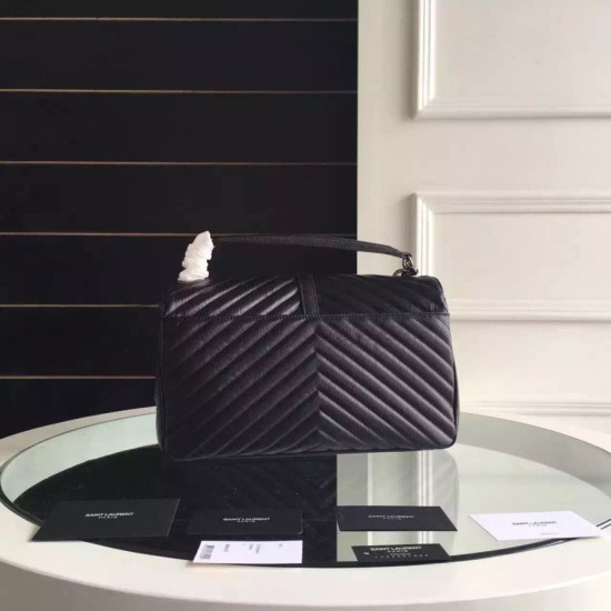 Replica Saint Laurent Large Monogram College Bag in Black Goatskin