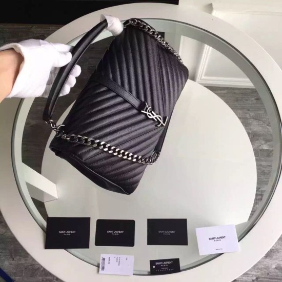 Replica Saint Laurent Large Monogram College Bag in Black Goatskin