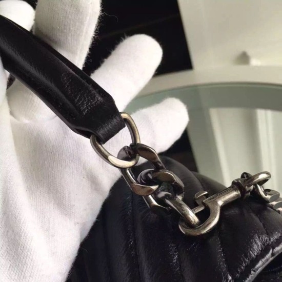 Replica Saint Laurent Large Monogram College Bag in Black Goatskin