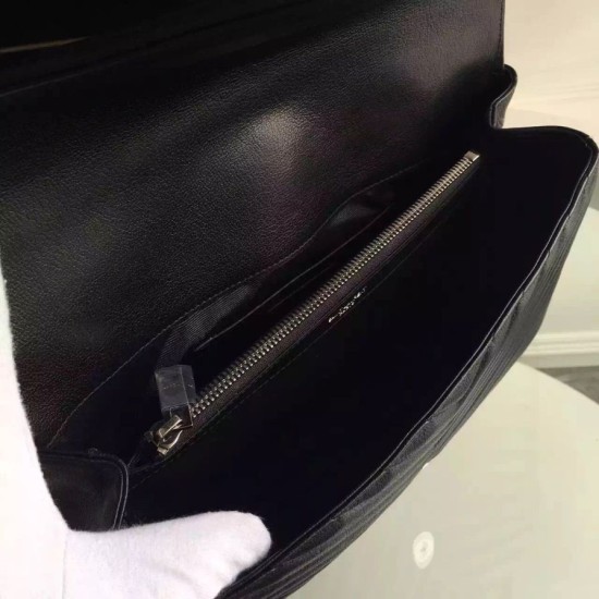 Replica Saint Laurent Large Monogram College Bag in Black Goatskin