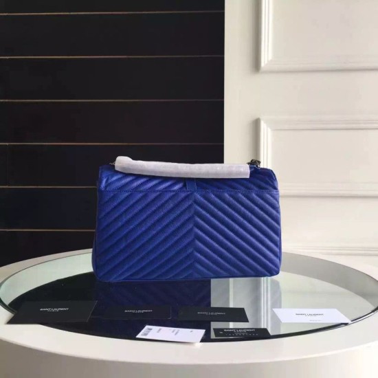 Replica Saint Laurent Large Monogram College Bag in Blue Goatskin