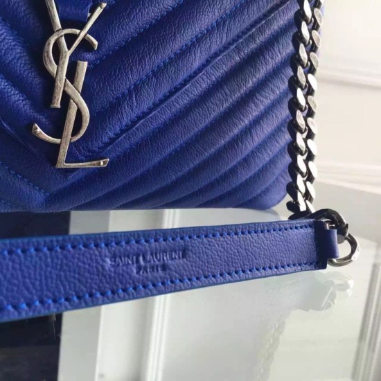 Replica Saint Laurent Large Monogram College Bag in Blue Goatskin