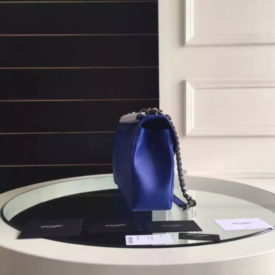 Replica Saint Laurent Large Monogram College Bag in Blue Goatskin