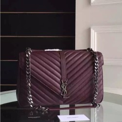 Fake Saint Laurent Large Monogram College Bag in Burgundy Goatskin Replica