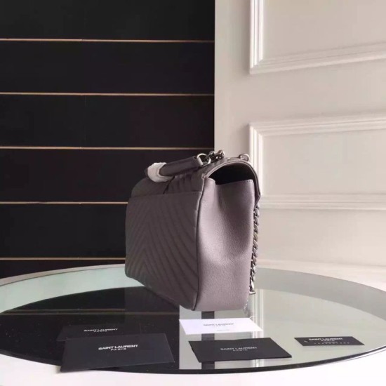 Replica Saint Laurent Large Monogram College Bag in Grey Goatskin