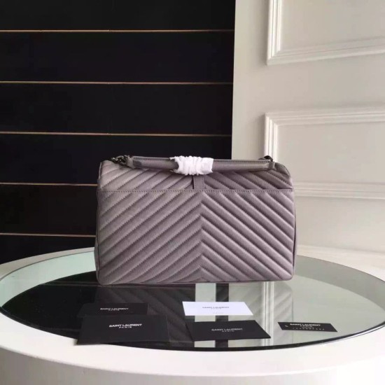 Replica Saint Laurent Large Monogram College Bag in Grey Goatskin