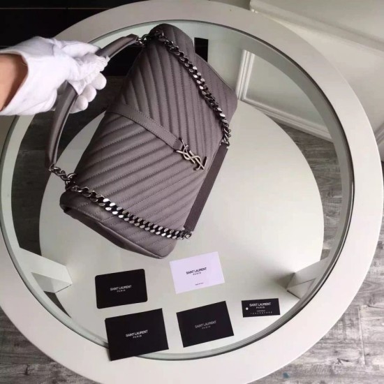 Replica Saint Laurent Large Monogram College Bag in Grey Goatskin