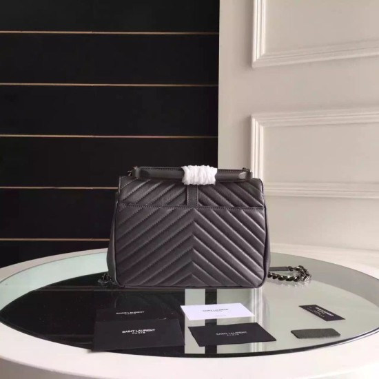 Fake Saint Laurent Medium Monogram College Bag in Anthracite Goatskin Replica Replica Saint Laurent Medium Monogram College Bag in Anthracite Goatskin